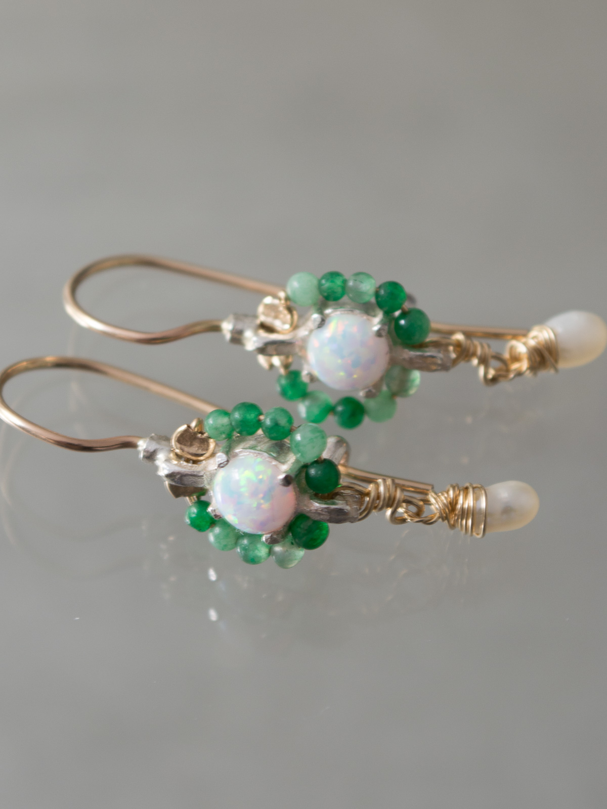 earrings Flower mini, aventurine and opal